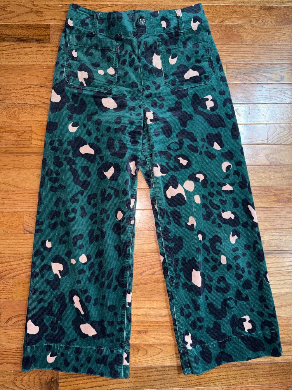 Anthropologie $138 Maeve The Colette Wide-Leg Leopard Corduroy Pants 29"
